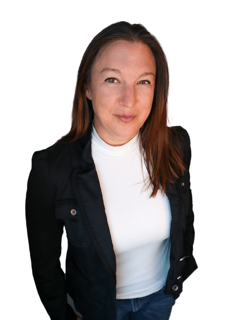 A photo of Alison, a woman with long brown hair wearing a black blazer.